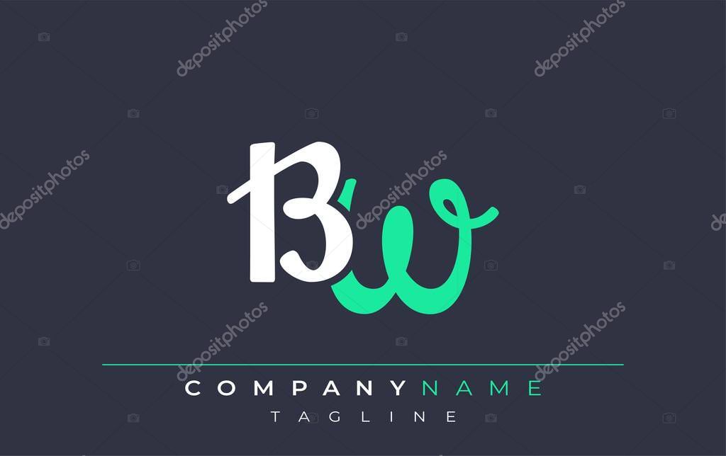 Elegant Stylized BW Lettering Design. Stylish Modern Logo featuring Monogram Letters in White and Teal Shade