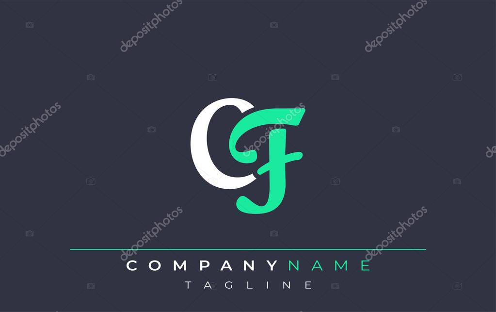Elegant Stylized CF Lettering Design. Stylish Modern Logo featuring Monogram Letters in White and Teal Shade