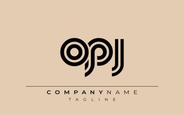 OPJ Yaratıcı Eşsiz Modern Harf Logosu Tasarımı. Benzersiz bir harf dizaynına sahip stilize logo, soyut minimalist estetik ve modern cazibe sunar.