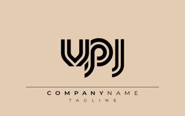 VPJ Yaratıcı Eşsiz Modern Harf Logosu Tasarımı. Benzersiz bir harf dizaynına sahip stilize logo, soyut minimalist estetik ve modern cazibe sunar.