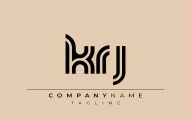 KRJ Yaratıcı Eşsiz Modern Harf Logosu Tasarımı. Benzersiz bir harf dizaynına sahip stilize logo, soyut minimalist estetik ve modern cazibe sunar.