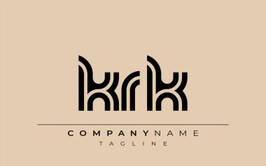 KRK Yaratıcı Eşsiz Modern Harf Logosu Tasarımı. Benzersiz bir harf dizaynına sahip stilize logo, soyut minimalist estetik ve modern cazibe sunar.