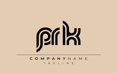PRK Yaratıcı Eşsiz Modern Harf Logosu Tasarımı. Benzersiz bir harf dizaynına sahip stilize logo, soyut minimalist estetik ve modern cazibe sunar.