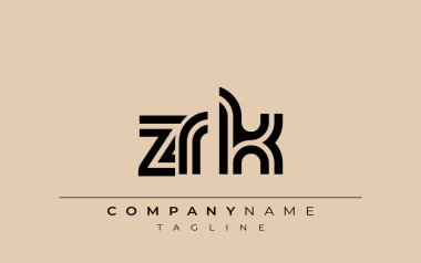 ZRK Yaratıcı Eşsiz Modern Harf Logosu Tasarımı. Benzersiz bir harf dizaynına sahip stilize logo, soyut minimalist estetik ve modern cazibe sunar.