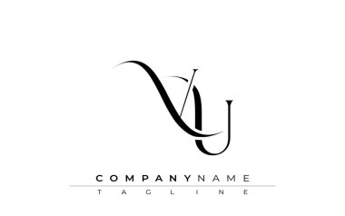 İlk VU Logo Tasarım Vektörü. Dekoratif Elementler ve Typography ile Zarif Monogram Logo Tasarımı