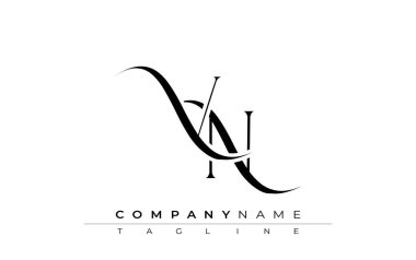 İlk VN Logo Tasarım Vektörü. Dekoratif Elementler ve Typography ile Zarif Monogram Logo Tasarımı
