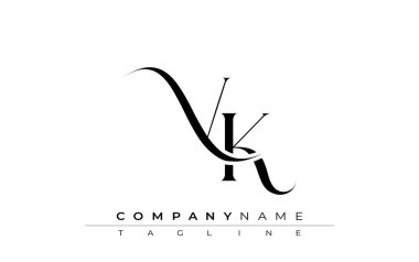 İlk VK Logo Tasarım Vektörü. Dekoratif Elementler ve Typography ile Zarif Monogram Logo Tasarımı