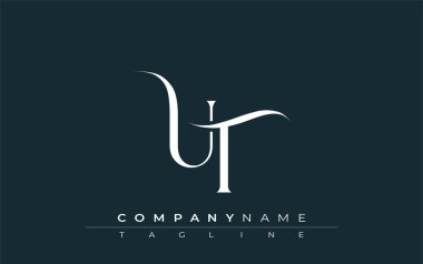 İlk UT Logo Tasarım Vektörü. Dekoratif Elementler ve Typography ile Zarif Monogram Logo Tasarımı