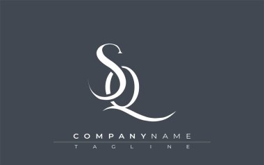 İlk SQ Logo Tasarım Vektörü. Dekoratif Elementler ve Typography ile Zarif Monogram Logo Tasarımı