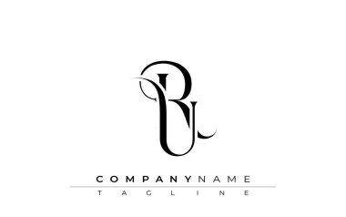 İlk RU Logo Tasarım Vektörü. Dekoratif Elementler ve Typography ile Zarif Monogram Logo Tasarımı