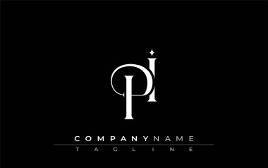 Baş PI Logo Tasarım Vektörü. Dekoratif Elementler ve Typography ile Zarif Monogram Logo Tasarımı