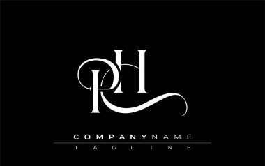 İlk PH Logo Tasarım Vektörü. Dekoratif Elementler ve Typography ile Zarif Monogram Logo Tasarımı