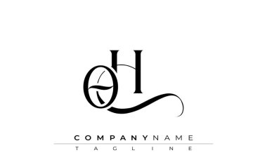 OH Logo Tasarım Vektörü. Dekoratif Elementler ve Typography ile Zarif Monogram Logo Tasarımı