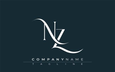 Baş NZ Logo Tasarım Vektörü. Dekoratif Elementler ve Typography ile Zarif Monogram Logo Tasarımı
