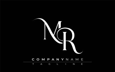 İlk MR Logo Tasarım Vektörü. Dekoratif Elementler ve Typography ile Zarif Monogram Logo Tasarımı