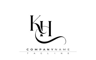 İlk KH Logo Tasarım Vektörü. Dekoratif Elementler ve Typography ile Zarif Monogram Logo Tasarımı