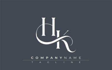 İlk HK Logo Tasarım Vektörü. Dekoratif Elementler ve Typography ile Zarif Monogram Logo Tasarımı