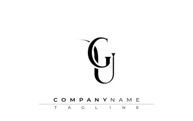 GU Logo Tasarım Vektörü. Dekoratif Elementler ve Typography ile Zarif Monogram Logo Tasarımı