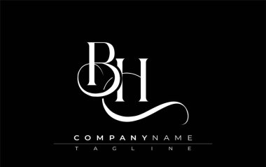 BH Logo Tasarım Vektörü. Dekoratif Elementler ve Typography ile Zarif Monogram Logo Tasarımı