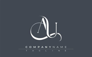 AU Logo Tasarım Vektörü. Dekoratif Elementler ve Typography ile Zarif Monogram Logo Tasarımı