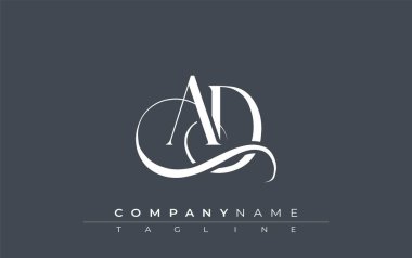 İlk AD Logo Tasarım Vektörü. Dekoratif Elementler ve Typography ile Zarif Monogram Logo Tasarımı