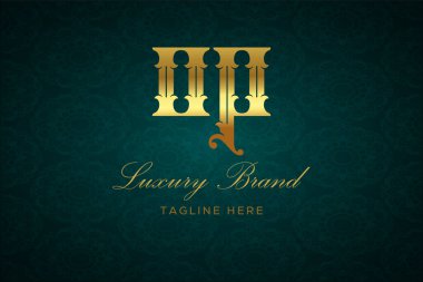 OP LUXURY Mektubu. Koyu yeşil desenli arka planda altın yazı ve dekorasyonlu lüks marka logosu, sofistike ve ayrıcalığı simgeliyor, premium ürünleri, markaları ve üst düzey işletmeleri temsil etmek için mükemmel..