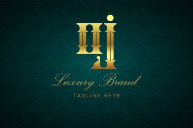 OJ Lüksü Mektubu. Koyu yeşil desenli arka planda altın yazı ve dekorasyonlu lüks marka logosu, sofistike ve ayrıcalığı simgeliyor, premium ürünleri, markaları ve üst düzey işletmeleri temsil etmek için mükemmel..