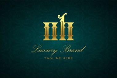 Oh luxury mektubu. Koyu yeşil desenli arka planda altın yazı ve dekorasyonlu lüks marka logosu, sofistike ve ayrıcalığı simgeliyor, premium ürünleri, markaları ve üst düzey işletmeleri temsil etmek için mükemmel..