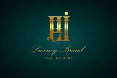 PJ Lüksü Mektubu. Koyu yeşil desenli arka planda altın yazı ve dekorasyonlu lüks marka logosu, sofistike ve ayrıcalığı simgeliyor, premium ürünleri, markaları ve üst düzey işletmeleri temsil etmek için mükemmel..