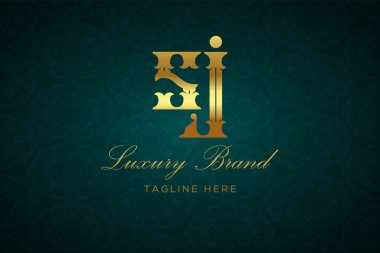 SJ Lüksü Mektubu. Koyu yeşil desenli arka planda altın yazı ve dekorasyonlu lüks marka logosu, sofistike ve ayrıcalığı simgeliyor, premium ürünleri, markaları ve üst düzey işletmeleri temsil etmek için mükemmel..