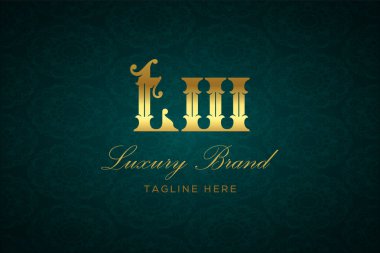 İki luxury harfi. Koyu yeşil desenli arka planda altın yazı ve dekorasyonlu lüks marka logosu, sofistike ve ayrıcalığı simgeliyor, premium ürünleri, markaları ve üst düzey işletmeleri temsil etmek için mükemmel..