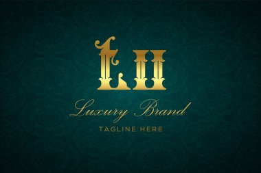 Tu Luxury mektubu. Koyu yeşil desenli arka planda altın yazı ve dekorasyonlu lüks marka logosu, sofistike ve ayrıcalığı simgeliyor, premium ürünleri, markaları ve üst düzey işletmeleri temsil etmek için mükemmel..