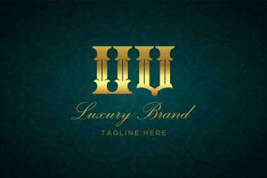 Ultraviyole luxury harfleri. Koyu yeşil desenli arka planda altın yazı ve dekorasyonlu lüks marka logosu, sofistike ve ayrıcalığı simgeliyor, premium ürünleri, markaları ve üst düzey işletmeleri temsil etmek için mükemmel..