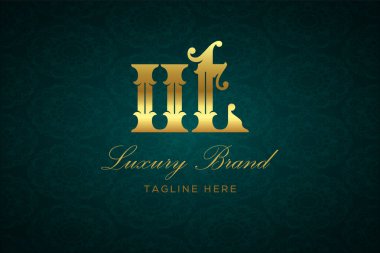 Luxury 'nin mektubu. Koyu yeşil desenli arka planda altın yazı ve dekorasyonlu lüks marka logosu, sofistike ve ayrıcalığı simgeliyor, premium ürünleri, markaları ve üst düzey işletmeleri temsil etmek için mükemmel..