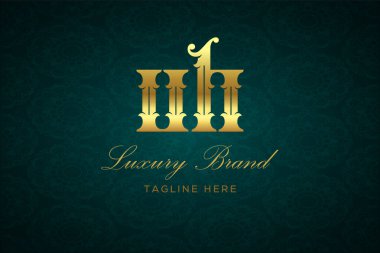 Luxury Mektubu. Koyu yeşil desenli arka planda altın yazı ve dekorasyonlu lüks marka logosu, sofistike ve ayrıcalığı simgeliyor, premium ürünleri, markaları ve üst düzey işletmeleri temsil etmek için mükemmel..