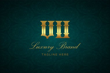Vu Luxury Mektubu. Koyu yeşil desenli arka planda altın yazı ve dekorasyonlu lüks marka logosu, sofistike ve ayrıcalığı simgeliyor, premium ürünleri, markaları ve üst düzey işletmeleri temsil etmek için mükemmel..