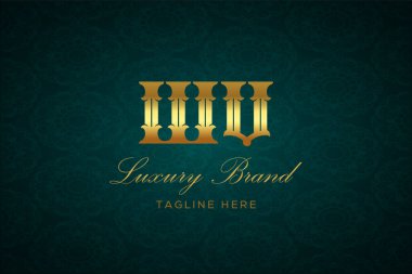 WV LUXURY Mektubu. Koyu yeşil desenli arka planda altın yazı ve dekorasyonlu lüks marka logosu, sofistike ve ayrıcalığı simgeliyor, premium ürünleri, markaları ve üst düzey işletmeleri temsil etmek için mükemmel..