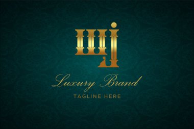 WJ Lüksü Mektubu. Koyu yeşil desenli arka planda altın yazı ve dekorasyonlu lüks marka logosu, sofistike ve ayrıcalığı simgeliyor, premium ürünleri, markaları ve üst düzey işletmeleri temsil etmek için mükemmel..