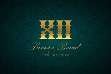 Xu Luxury Mektubu. Koyu yeşil desenli arka planda altın yazı ve dekorasyonlu lüks marka logosu, sofistike ve ayrıcalığı simgeliyor, premium ürünleri, markaları ve üst düzey işletmeleri temsil etmek için mükemmel..