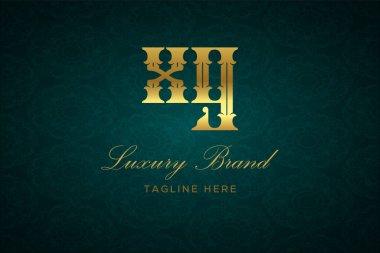XG Lüksü Mektubu. Koyu yeşil desenli arka planda altın yazı ve dekorasyonlu lüks marka logosu, sofistike ve ayrıcalığı simgeliyor, premium ürünleri, markaları ve üst düzey işletmeleri temsil etmek için mükemmel..