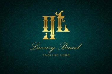 YT Lüksü Mektubu. Koyu yeşil desenli arka planda altın yazı ve dekorasyonlu lüks marka logosu, sofistike ve ayrıcalığı simgeliyor, premium ürünleri, markaları ve üst düzey işletmeleri temsil etmek için mükemmel..