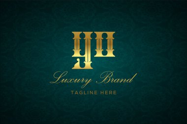 Luxury Harfleri. Koyu yeşil desenli arka planda altın yazı ve dekorasyonlu lüks marka logosu, sofistike ve ayrıcalığı simgeliyor, premium ürünleri, markaları ve üst düzey işletmeleri temsil etmek için mükemmel..