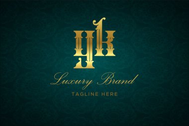 YK Lüksü Mektubu. Koyu yeşil desenli arka planda altın yazı ve dekorasyonlu lüks marka logosu, sofistike ve ayrıcalığı simgeliyor, premium ürünleri, markaları ve üst düzey işletmeleri temsil etmek için mükemmel..