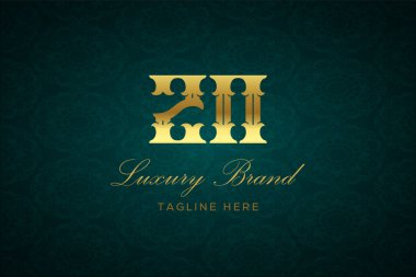 ZN Lüksü Mektubu. Koyu yeşil desenli arka planda altın yazı ve dekorasyonlu lüks marka logosu, sofistike ve ayrıcalığı simgeliyor, premium ürünleri, markaları ve üst düzey işletmeleri temsil etmek için mükemmel..