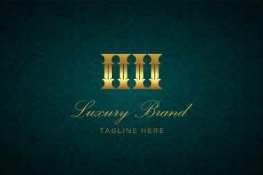 Nu Luxury Mektubu. Koyu yeşil desenli arka planda altın yazı ve dekorasyonlu lüks marka logosu, sofistike ve ayrıcalığı simgeliyor, premium ürünleri, markaları ve üst düzey işletmeleri temsil etmek için mükemmel..