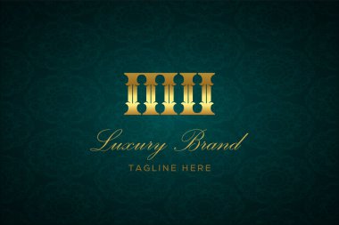 Mu Luxury mektubu. Koyu yeşil desenli arka planda altın yazı ve dekorasyonlu lüks marka logosu, sofistike ve ayrıcalığı simgeliyor, premium ürünleri, markaları ve üst düzey işletmeleri temsil etmek için mükemmel..