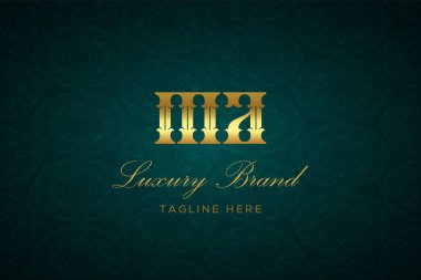 Lükslü mektubum. Koyu yeşil desenli arka planda altın yazı ve dekorasyonlu lüks marka logosu, sofistike ve ayrıcalığı simgeliyor, premium ürünleri, markaları ve üst düzey işletmeleri temsil etmek için mükemmel..