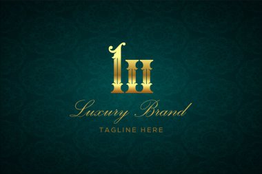 Luxury Harfleri. Koyu yeşil desenli arka planda altın yazı ve dekorasyonlu lüks marka logosu, sofistike ve ayrıcalığı simgeliyor, premium ürünleri, markaları ve üst düzey işletmeleri temsil etmek için mükemmel..