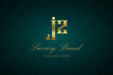 JZ Lüksü Mektubu. Koyu yeşil desenli arka planda altın yazı ve dekorasyonlu lüks marka logosu, sofistike ve ayrıcalığı simgeliyor, premium ürünleri, markaları ve üst düzey işletmeleri temsil etmek için mükemmel..