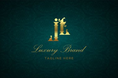 JT Lüksü Mektubu. Koyu yeşil desenli arka planda altın yazı ve dekorasyonlu lüks marka logosu, sofistike ve ayrıcalığı simgeliyor, premium ürünleri, markaları ve üst düzey işletmeleri temsil etmek için mükemmel..